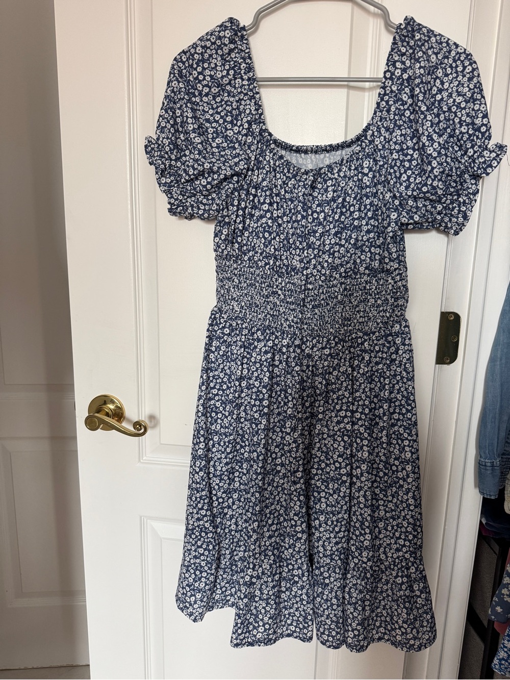 Amazon Navy Blue Floral Smocked Midi Dress